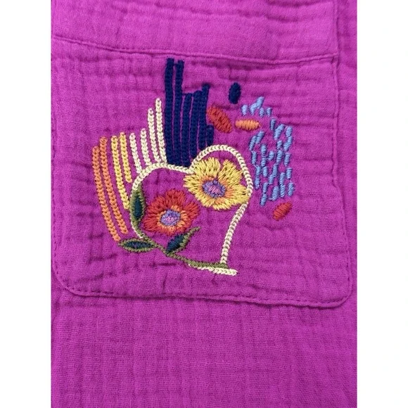 Johhny Was Biya Camp Shirt Womens XL Pink Desire Love Heart Floral Gauze Top - Picture 6 of 13